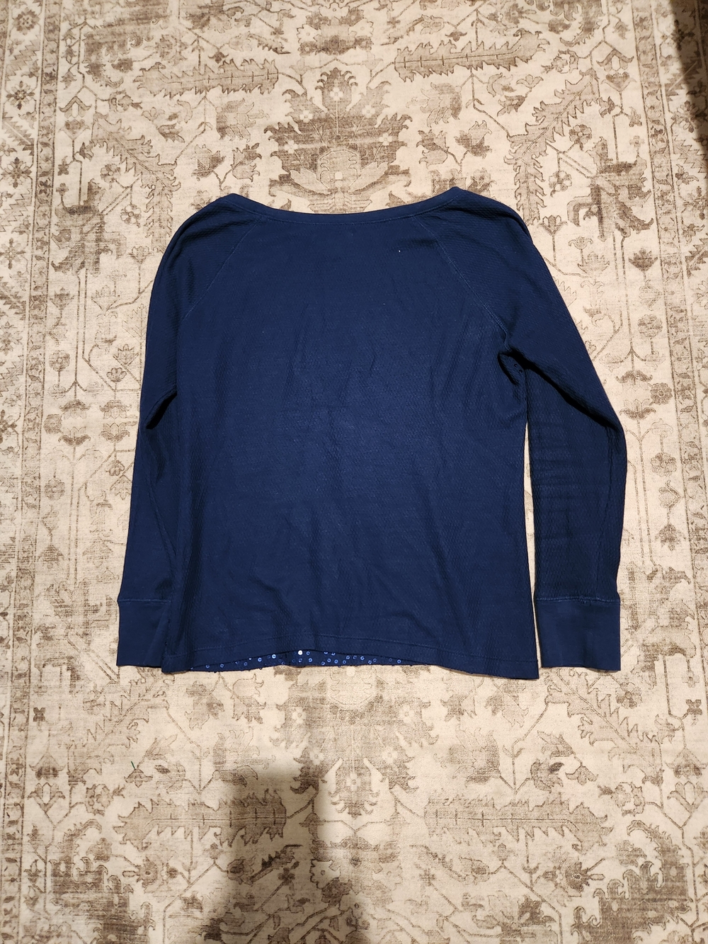 Chaps Navy Sequin Raglan Pullover Top - Picture 4 of 4